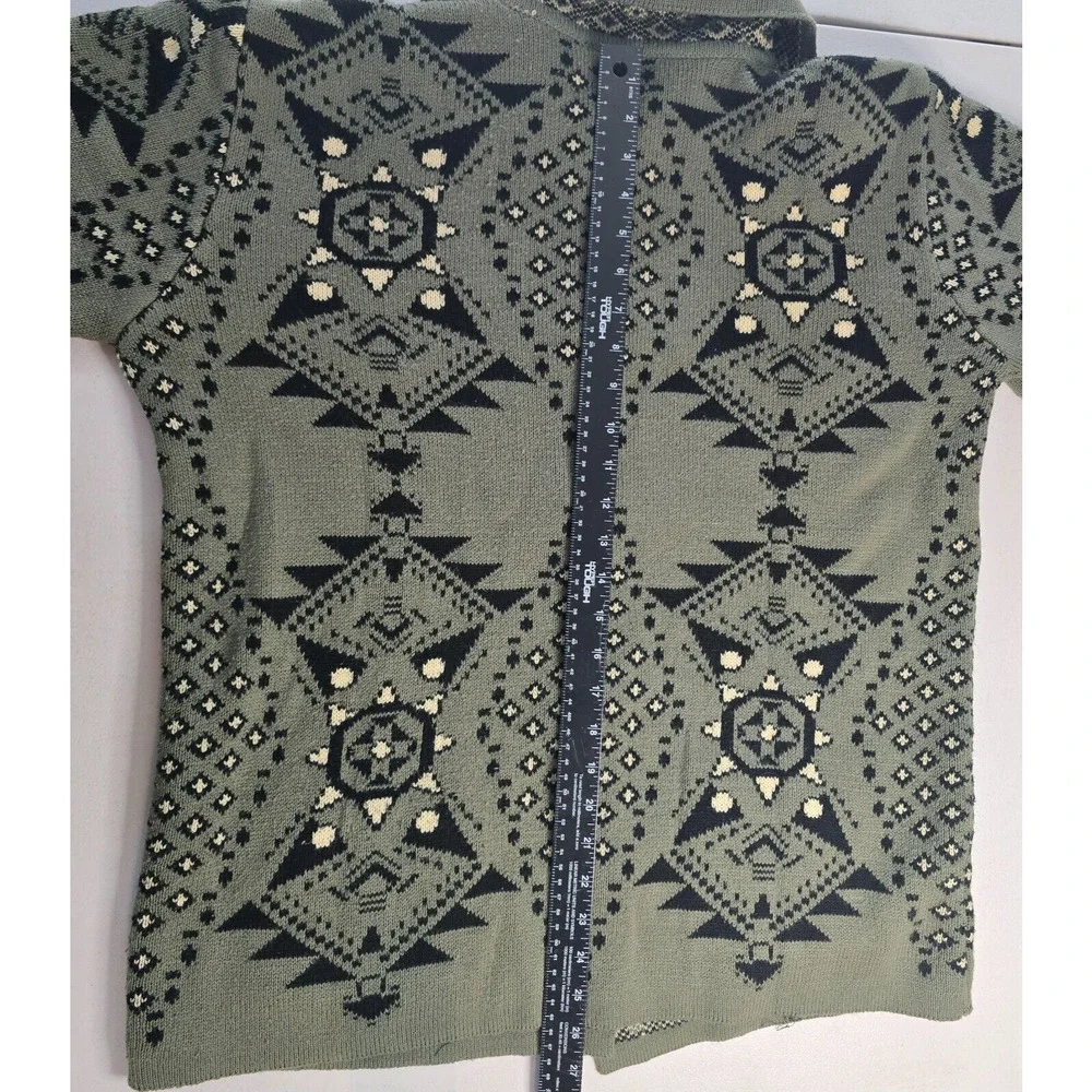 Cesar Cardigan Women's XL *** Green Black Tan Button Up Collar Long Sleeve